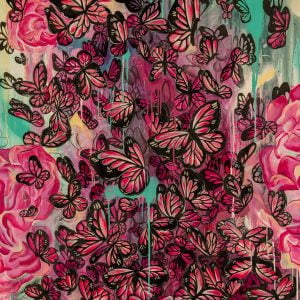"Wonder Butterfly [Pink]" - Original Mixed Media Oil Painting 48"x60"