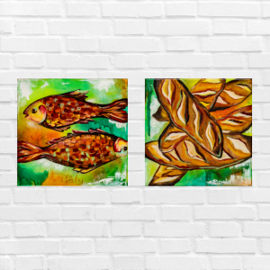 "Loaves and Fishes", 2 Original Oil Paintings