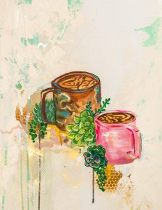 “Coffee & Tea #2” Series  Mixed Media Oil Paintings on Cold Pressed paper, framed