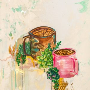 “Coffee & Tea #2” Series  Mixed Media Oil Paintings on Cold Pressed paper, framed