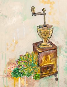 “Coffee & Tea #6” Series  Mixed Media Oil Paintings on Cold Pressed paper, framed