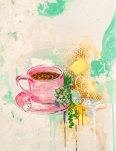 “Coffee & Tea #5” Series  Mixed Media Oil Paintings on Cold Pressed paper, framed
